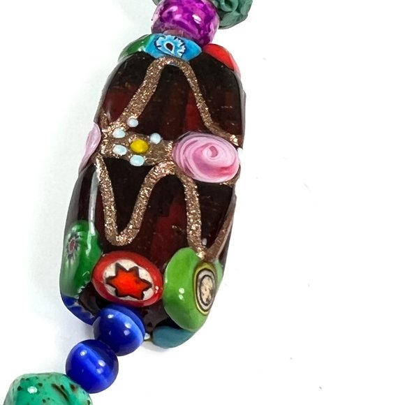 Blue Cinnabar Vase Bead Necklace w/ Blue Cats Eye Beads & Glass Lampwork Beads - Picture 9 of 12